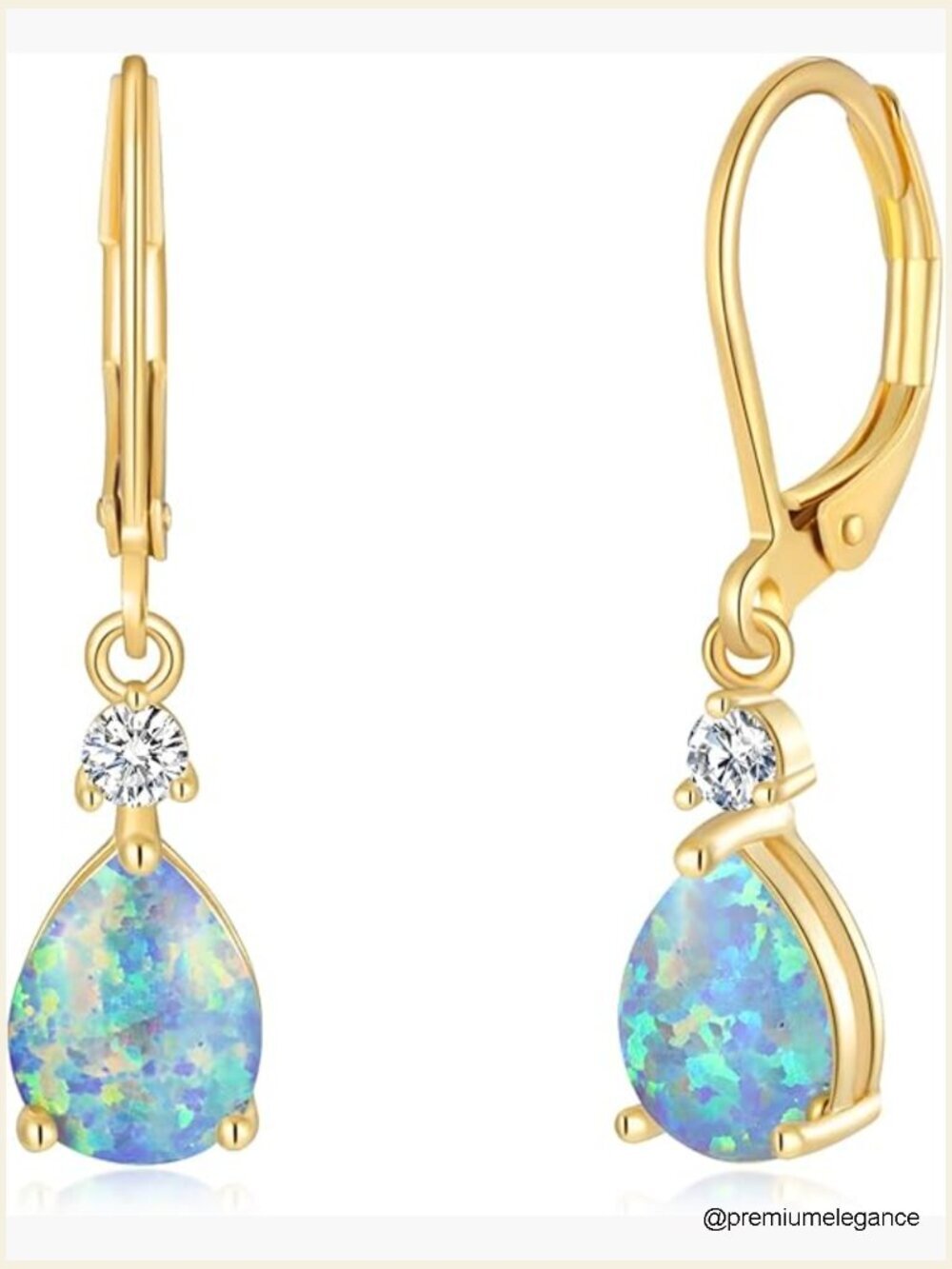 Leverback Opal Dangle Drop Earrings 14K Gold Plated Teardrop Earrings